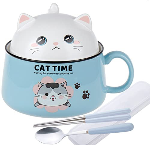 DYOUen Schüssel mit Deckel 1020ML Pasta Schüsseln Nudelschale für Nudeln Suppe (blau)