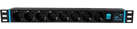 Infitronic INSV1004 19 Zoll Steckdosenleiste 8-Fach PDU (1HE) mit Schalter, Aluminium Schwarz – 3680W/16A, 2m Kabel, 4-Fach verstellbare Winkel – Für Server-, Netzwerkschränke & Gaming Studio