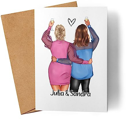 Kiddle-Design Karte Beste Freundinnen Geburtstagskarte | Geschenk Beste Freundin mit Namen | Freundinnen-Bild zum Geburtstag Freundschaft Personalisiert