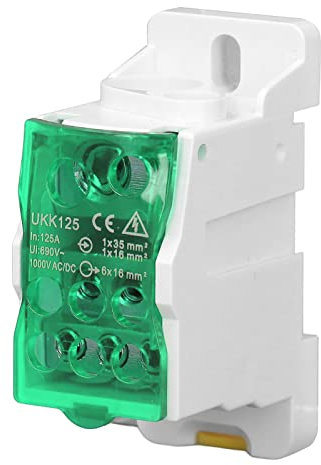 Morsettiera Distribuzione 125A, UKK-125A 690V Scatola di Distribuzione Morsettiera su Guida DIN Scatola di Giunzione di Alimentazione Universale, Dispositivo di Protezione del Microcomputer (Verde)