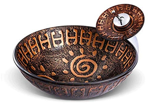Lavandino da bagno Lavabo da appoggio Lavabo da appoggio, Modello Totem Lavabo da appoggio in Vetro temperato Sopra il bancone Lavabo da Bagno Rotondo Moderno e Creativo Combo