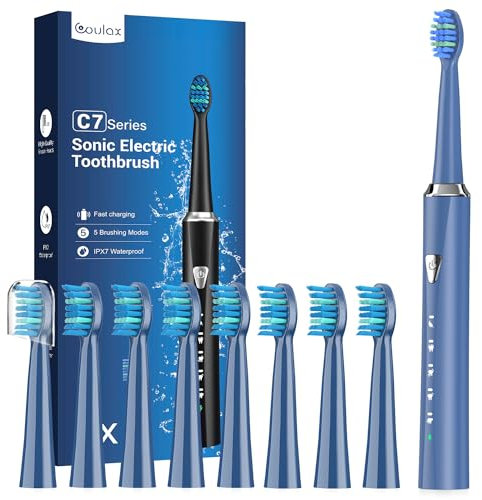 Electric Toothbrush for Adults and Kids - Rechargeable Electric Toothbrush with 8 Duponts Heads, 5 Modes and 2 Minutes Timer, 3 Hours Fast Charge for 120 Days