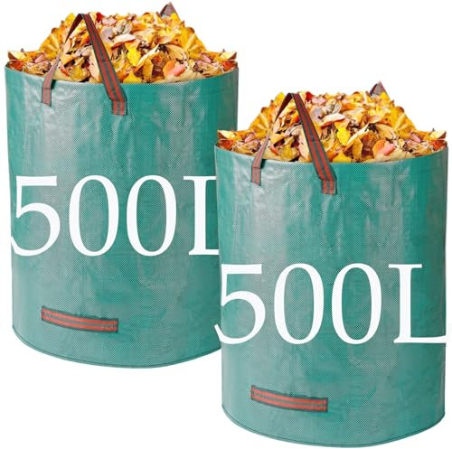 Garden Waste Bags 500L x 2 Heavy Duty, Reusable Sacks With Handles for Collecting Plant Waste, Grass and Leaves