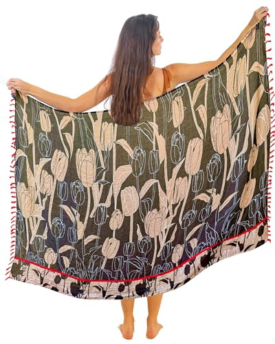 Mandala Life ART Pareo Lungo Donna Mare Nappa Nero Telo Sarong XXL Bohemian Copricostume Donna Mare Curvy Sexy Bikibi Cover Up 2024 Decorazione Murale Arazzo da Parete 180X120 Cm Fatto in India