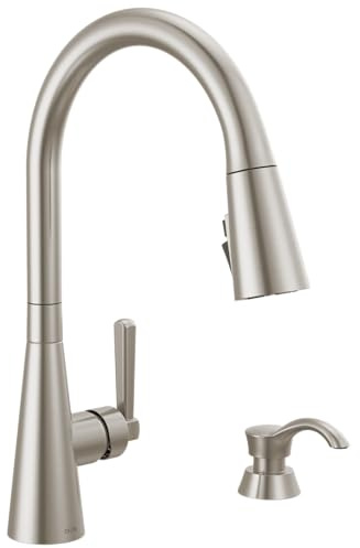 Delta Faucet Boyd Kitchen Faucet with Soap Dispenser, Kitchen Faucets with Pull Down Sprayer Brushed Nickel, Kitchen Sink Faucet with Magnetic Docking Spray Head, SpotShield Stainless 19893Z-SPSD-DST