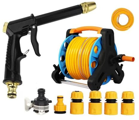 ZXNANA Gartenschlauchaufroller, Hochdruck-Wasserpistole, Autowaschanlage, Bewässerungsschlauchaufroller, Aufbewahrung von Wasserrohren, tragbarer Schlauchwagen, Terrassenreinigung (Black 30m)