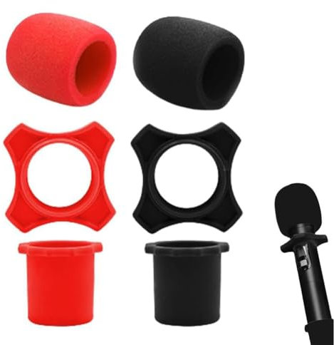 Éponge de Microphone Colorée,Mousse Microphone Bonnette,Microphone Bonnettes,Mousse Micro Anti Bruit,Bonnette Micro en Mousse,Anti-Chute,Pour Ktv,Salle de Classe,Interview Presse (Noir, Rouge)