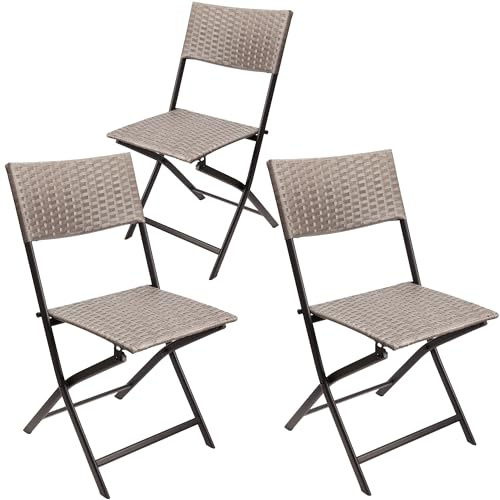 BRUBAKER 3er Set Gartenstuhl Toskana - Polyrattan Klappstuhl | Wetterfest und robust - Balkonstuhl klappbar - Campingstuhl für Garten Balkon Terrasse - Camping Stuhl - Grau Braun