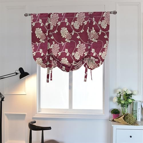 Lifup Raffrollo Wohnzimmer Raffgardine Tunnelzug Gardinen Küche Blickdicht Fenstergardine Landhausstil für Schlafzimmer, Badezimmer Rot 116 x 160 cm