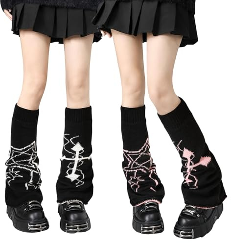 XEPST 2 Paire de Jambières Guêtres Femme, Jambières Harajuku Genouillères Truicotés Leg Warmer pour Femme, Hiver Chaud Tricoté Guêtres Leg Warmers Y2K pour Femme et Fille, 50 cm