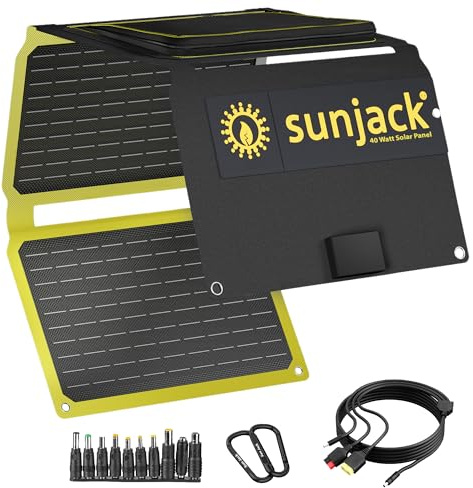 SunJack Portable Foldable 40W Solar Panel Charger with Mounts, IP67 Waterproof ETFE and DC/USB-A QC3.0/USB-C PD30 for Mobile Phone, Laptop, Electric Station, Backpacking, Camping,