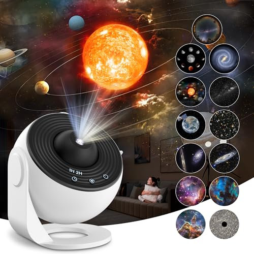 Macchiatto Projecteur de ciel étoilé planétarium avec 13 disques de film - Veilleuse rotative à 360 ° - Pour chambre à coucher, plafond, cadeaux pour enfants et adultes