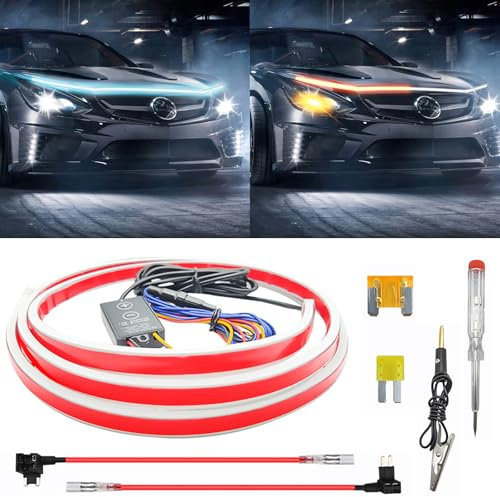 Universal Auto Tagfahrlicht Motorhaube Lichtstreifen 2-farbiges Wasserdichtes Flexible Dynamic Scan Start Up Kit (Blau, 200cm)