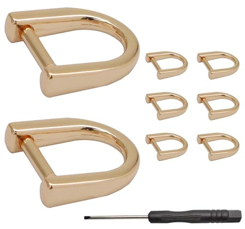 Murtenze 8PCS Tiny D-Key Ring with Screw Shackle for Car Key Leather Holder Zip Puller Purse Replacement Keychain Ring 0.4 Inch Inside Bar (Gold)