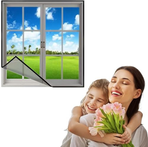 100x115cm Fliegengitter Fenster Ohne Bohren, Fensternetz Insektenschutz Für Fenster Fliegengitter Dachfenster, Mückennetz Fenster