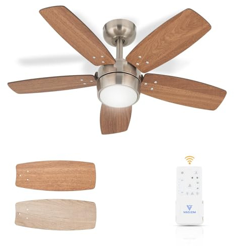 Vagizm Ventilador de Techo 91 CM Para Habitaciones PequeñAs: Moderno Con Luz Regulable Y Control Remoto, Reversible, Silencioso, Con 6 Velocidades, Para Oficinas Y Dormitorios PequeñOs, 230 V | Fácil instalación, 6 velocidades, temporizador, techo inclinado a 18°, motor reversible, tamaño pequeño