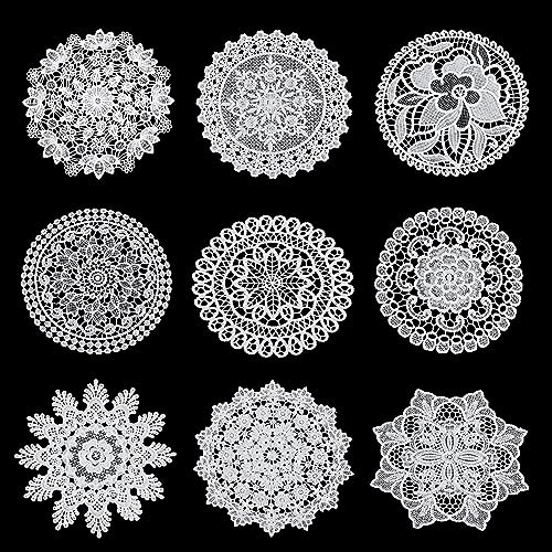NICENEEDED 9 napperon en Dentelle de Coton Napperons de Table Rustiques au Crochet de 8 Pouce Dessous de Verre Ronds en Dentelle pour la Cuisine et la Salle à Manger