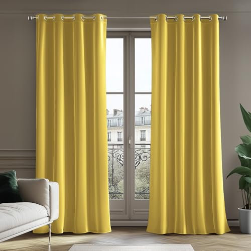 Deconovo Cortinas Opacas con Ojales, Cortinas Térmicas para Dormitorio, Cortinas para Salón,140x280cm Amarillo