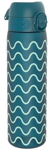Ion8 Gourde, 500ml, Anti-Fuite, Facile à Ouvrir, Verrouillage Sécurisé, Lavable en Lave-vaisselle, Sans BPA, Poignée de Transport, S'adapte aux Porte-gobelets, Facile à Nettoyer, Vagues