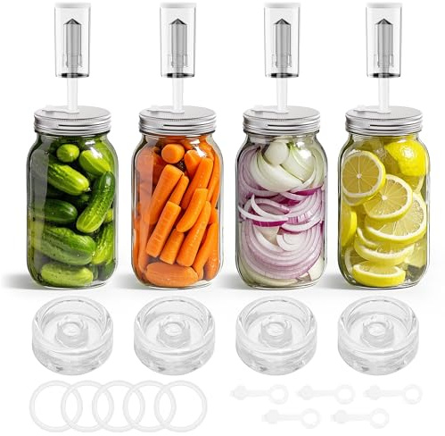 VSAPRDT Fermentation Kit for Wide Mouth Mason fermentation Jar,pickling/sauerkraut kit with 4 Glass Fermentation Weights,4 Fermenting Lids,4 airlocks,5 Silicone Rings,5 Silicone Grommet （ No Jars ）