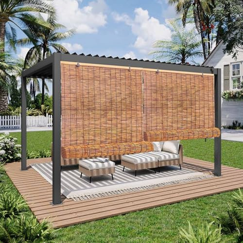Marrón Estores De Bambú 100x200 150x200 180x200cm Persianas De Caña con Elevador Estor Enrollable De Bambú Natural Persiana De Madera para Puerta Anti-UV Cortina De Bambú Interior para Jardín