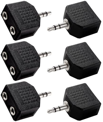 KUOQIY 6 Stücke 3.5mm Klinke Stereo Audio Adapter Verteiler, 3.5mm Stereo Klinkenstecker auf 2x3.5mm Buchsen Splitter, Kopfhörer 2-Fach Adapter, Vernickelt