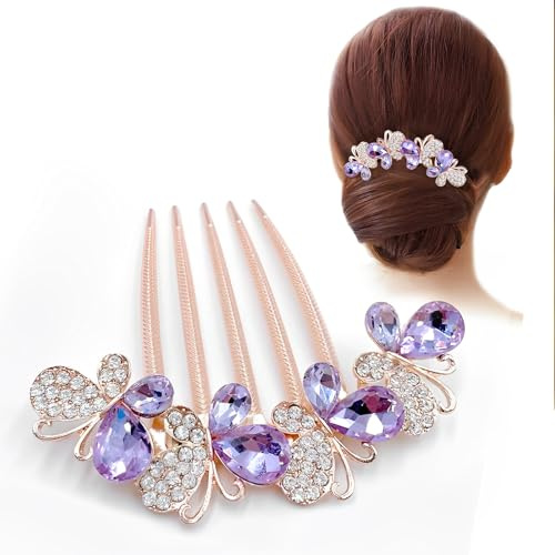 JEYORZY 1pcs Haarkämme mit Strass, Schmetterling und Blumen, Haarkamm zum Stecken, Geschenke für Frauen, Braut-Haar-Accessoires