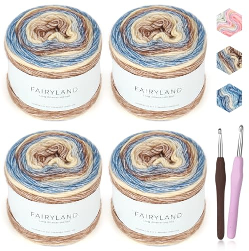 Reessy 4 × 100g Crochet Yarn for Crochet and Knitting, 60% Cotton 30% Acrylic 10% Wool Blend Air Yarn, Soft Warm Knitting wool for Scarves, Shawls, Blankets, Crafting
