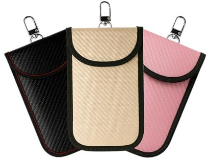 3 Pack Faraday Pouch for Car Keys,Car Key Signal Blocking Bag,Anti-Theft RFID Blocking Key Fob Protector for Car Security（ Pink、Gold & Black）