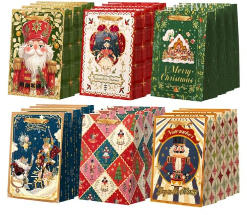Nicrolandee s Sacchetti di carta per regali di Natale Schiaccianoci Bomboniere Sacchetto Candy Treat Borse con manici per la festa di Natale