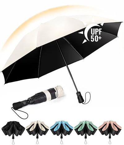 Chakipee Regenschirm Groß Sturmfest Kompakter Reise für Damen und Herren– Automatik Auf und Zu Taschenschirm Tragbarer UV-Schirm, Taschenschirme Schwarz 210T Beschichtung 8 Rippen