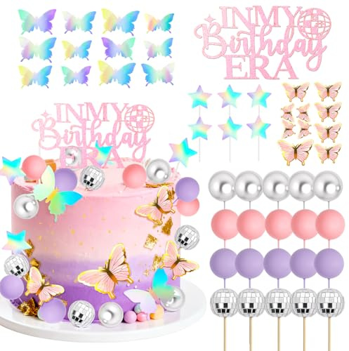 47 PCS Pink Music Party Cake Decorations Set Singer Birthday Cake Decorations Disco Balls Superstar Happy Birthday Cakes Topper for Fans Theme Party Concert Celebration