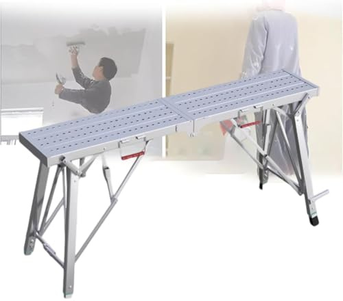 Multirpose - Ponteggi pieghevole in ferro, scala portatile resistente con regolazione in altezza a 4 livelli, ideale per la pulizia della pittura e progetti domestici, 140 cm