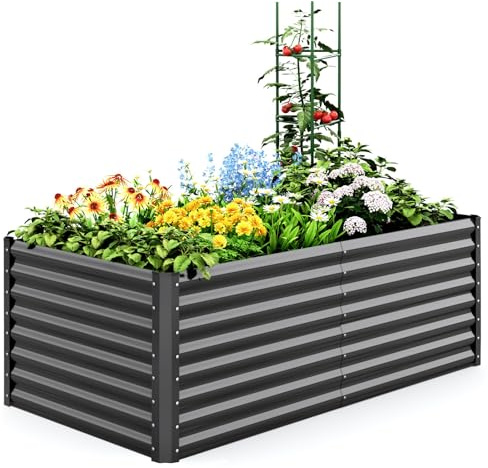 Quictent Galvanized Metal Raised Garden Bed, Bottomless Planter Box for Vegetables, Tomato Cages Included, 180x90x62cm