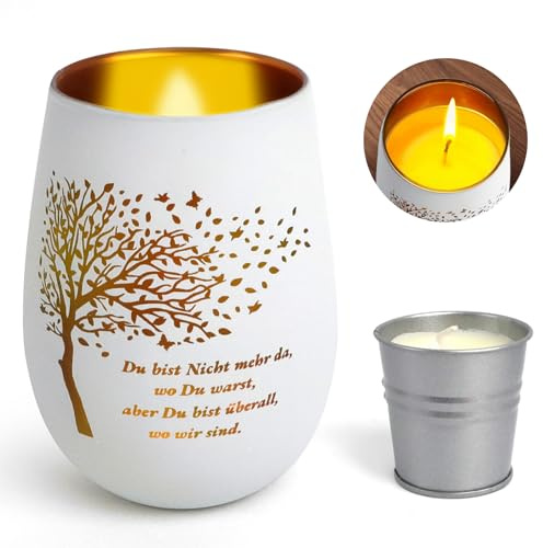 Trauergeschenk, Trauerlicht mit Kerze, mit Spruch Du bist Nicht mehr da, wo Du warst, Aber Du bist überall, wo wir sind, Trauerkerze Gedenklicht, Trauergeschenke für Hinterbliebene