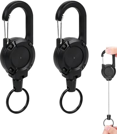 2 llaveros, carrete de insignia, retráctil, resistente, bobinadores de insignias de metal muy resistentes, con carcasa metálica con resorte inoxidable, 66 cm de cuerda de anillo de llave