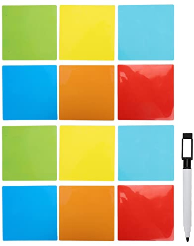 12 Stück trocken abwischbare Aufkleber, bunt, wasserfest, wiederverwendbar, Whiteboard-Stick, Notizzettel mit Marker für Wand, Spiegel, Tür, 10,2 x 10,2 cm