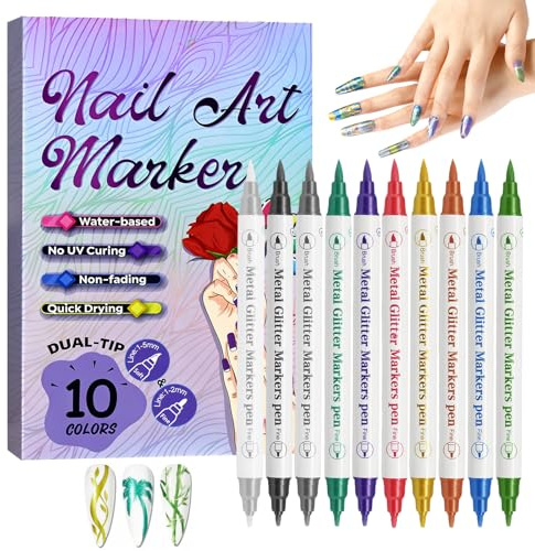 HASAIKA® 10 colori Penne Per Nail Art Punta, 3D Nail Art Pen, Adatto per il design di nail art fai-da-te, per dipingere e per l'artigianato