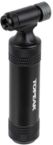Topeak AirBooster Pro CO2 Pumpe Schwarz Silber, kompakter Fahrrad Inflator aus Aluminium für Rennrad MTB Gravelbike und Tubeless Reifen mit Presta Ventil