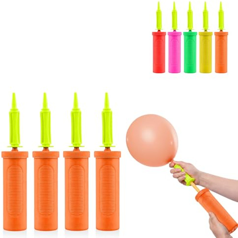 AEX Bomba de globos manual infladora manual para arco de globos, confeti, globos de fiesta, guirnalda adecuada para pelotas de fitness y yoga (naranja (paquete de 4)