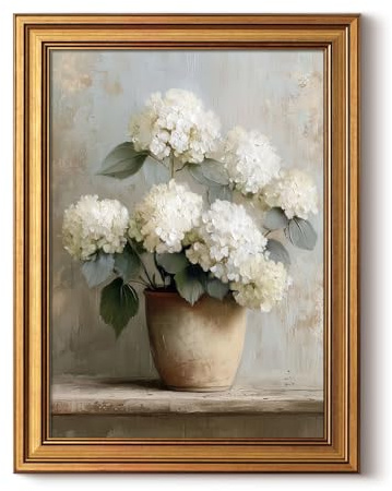 InSimSea Gold Framed Vintage Hydrangea Canvas Wall Art, Rustic Farmhouse Floral Still Life Painting, Retro Prints Wall Decor Artwork for Bedroom Living Room Bathroom, 12x16 Inch