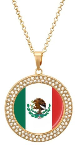 FodPand Collar de diamantes con la bandera de México para mujer, novia, mamá, cadena de cable de 20 pulgadas, collar con colgante redondo, conmemorativo, pareja, amistad, cumpleaños, aniversario, boda