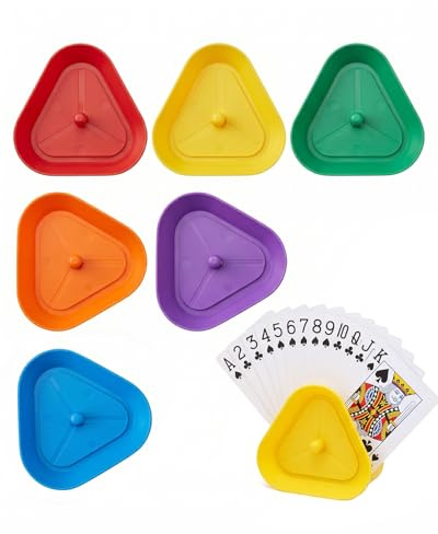 JIRVEX 6 Stück Kartenhalter Kinder Bunte Dreieckiger Spielkartenhalter Kunststoff Card Holder für Spielkarten Erwachsene Senioren Kartenspiele Schwarzer Peter
