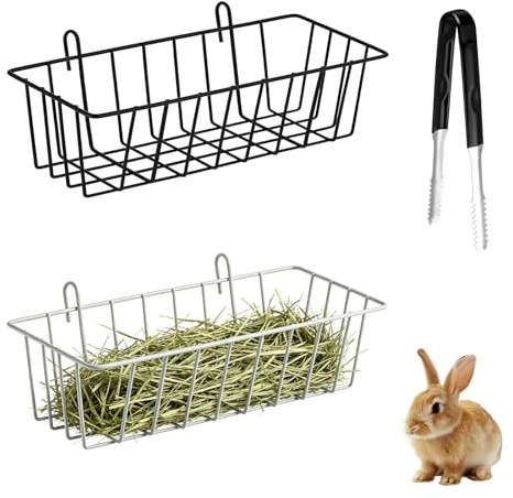 3pcs Rabbit Hay Feeder, Metal Hanging Rack with Hay Clip & Feeder | for Cage Small Animal Hays Holder Bunny Chinchilla, Guinea Pig Space-Saving Cage Accessories