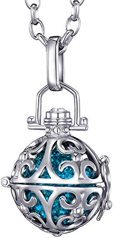 Morella Femme Collier d'ange en Acier Inoxydable 70 cm avec Pendentif décoré pour Boule sonore pétrole Ø 16 mm, dans Une Pochette en Velours