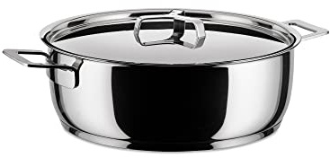 Alessi POTS & PANS Flache Kasserolle mit zwei Griffen aus Edelstahl