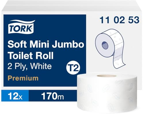 Tork 110253 extra weiches Mini Jumbo Toilettenpapier, Premium, Weiß, 2-lagig, 170m Länge