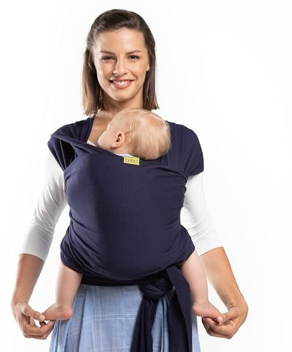 Boba Écharpe de Portage Bébé, Navy Blue- Original Écharpe Porte Bébé pour les Nouveau-nés et les Enfants jusqu'à 15kg - Mains-Libres Echarpe Portage Sling Bébé - Elastique Echarpes de Portage