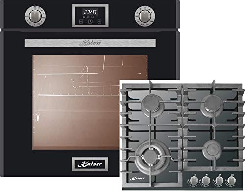 Kaiser Gas Herdset Autark Eg 6374 SP Einbau Gasbackofen Schwarz, KCG 6383 Gaskochfeld 60 cm, Gas Herd mit Selbstreinigung