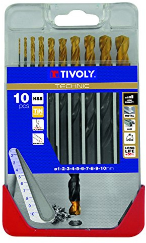 TIVOLY A23 – Pack di 8 punte per metallo DIN 338 HSS + TiN, diametro 2, 3, 4, 5, 6, 7, 8, 10 mm